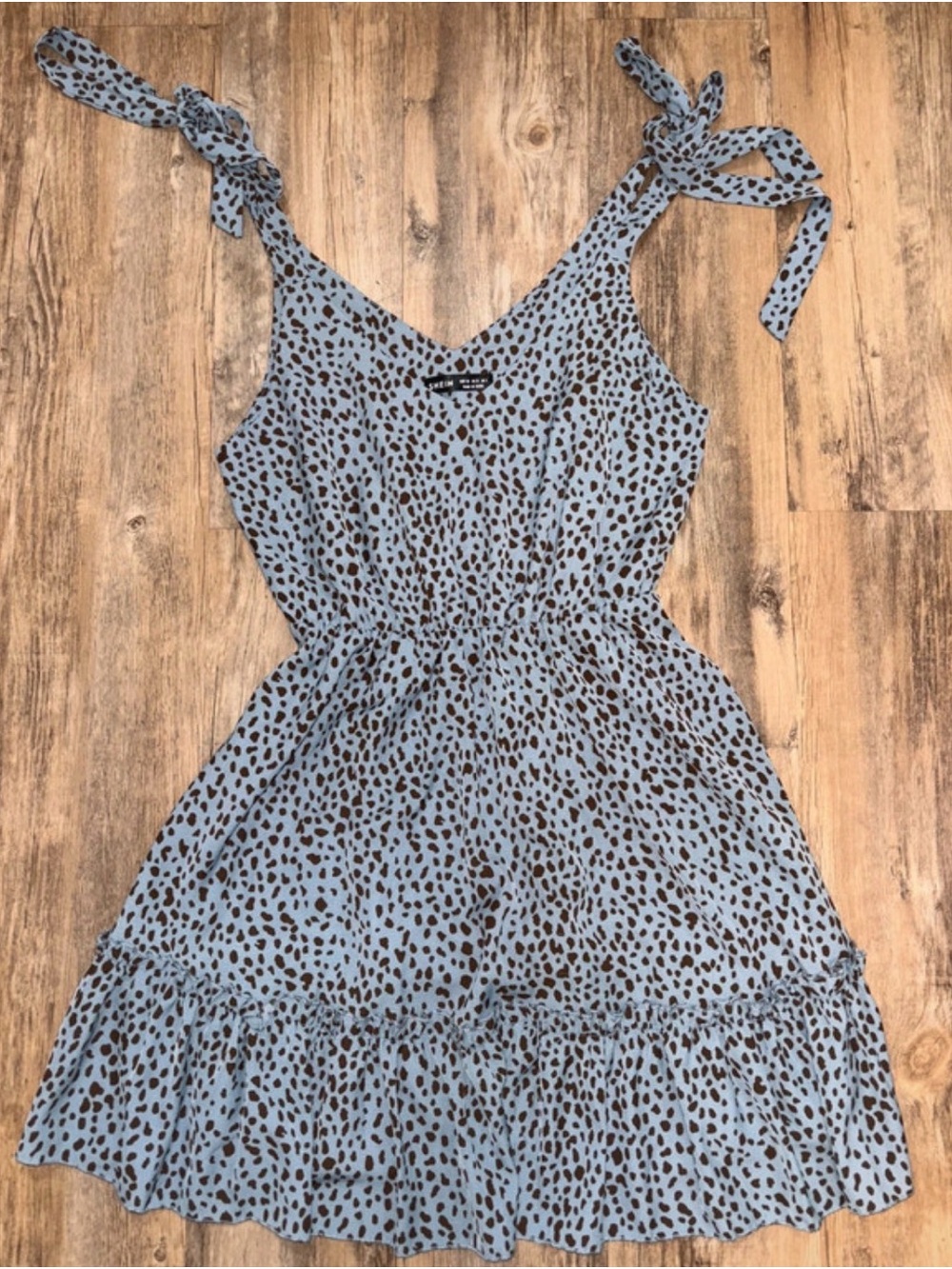 SHEIN Blue Brown Leopard Tie-Shoulder Mini Dress